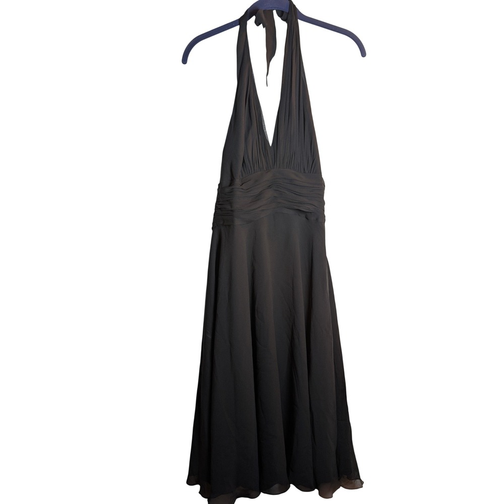 Donna Morgan‎ Black Halter Dress Sleeveless Midi Silk Dress Size 8 0321